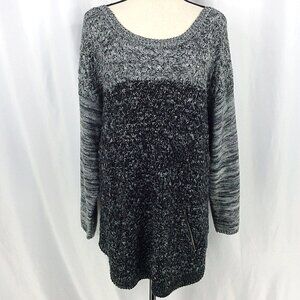 Great Northwest Indigo Long Tunic Sweater Women 1X Black Gray Marled Zip Pockets